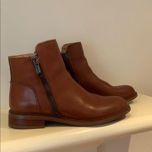 Franco Sarto brown leather double zip ankle boots
